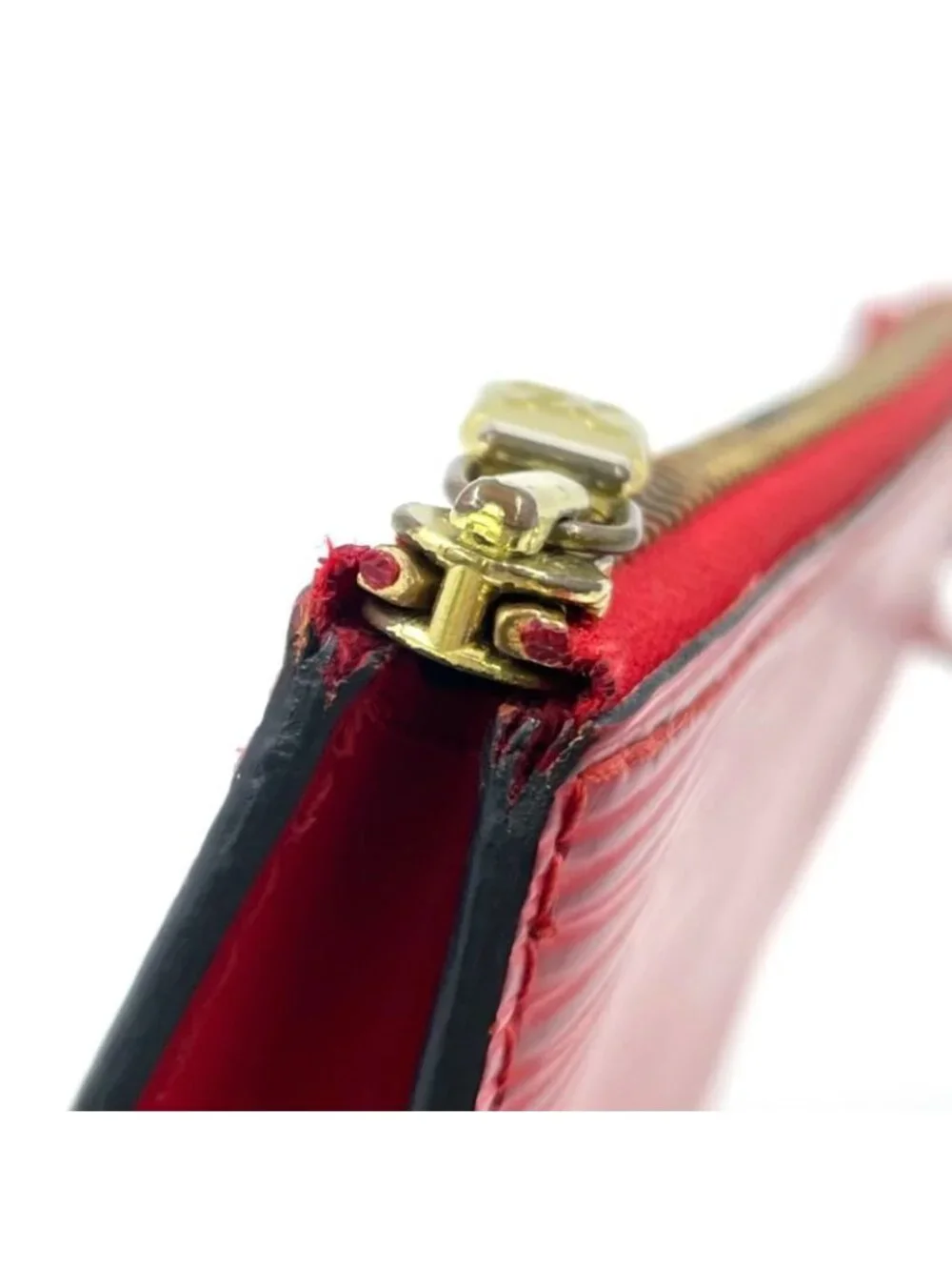 Louis Vuitton Pochette Epi Castilian Red Leather Handbag Gold - Picture 15 of 15